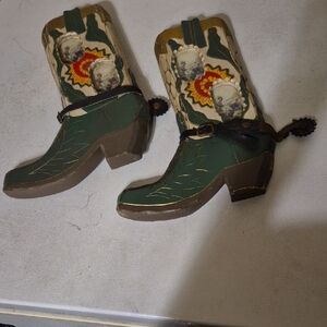 Vintage Green and Brown Decorative Boots